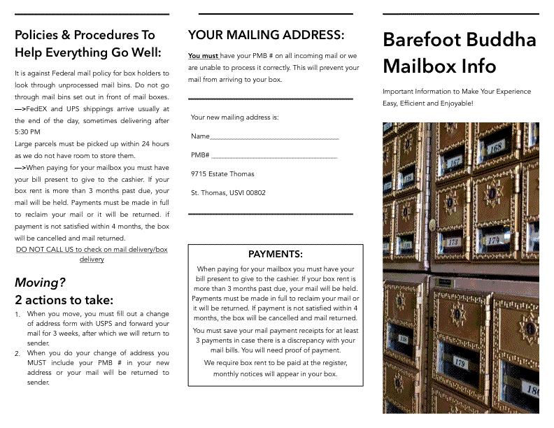 mailbox at Barefoot Buddha